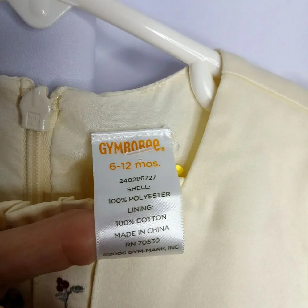 Gymboree Embroidered Satin Dress Floral Short Slve Lined Infant Girls 6-12 mo